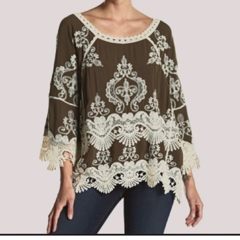 Democracy Boho Ivory Blouse with Lace Trim Size M NWT - Picture 10 of 10